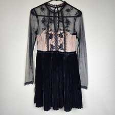 Free People Tulle Velvet Long Sleeve Small Lace Mesh Dress