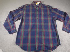 Vintage Lee Western Shirt Mens Large Blue Plaid Flannel Made USA 90s Cowboy