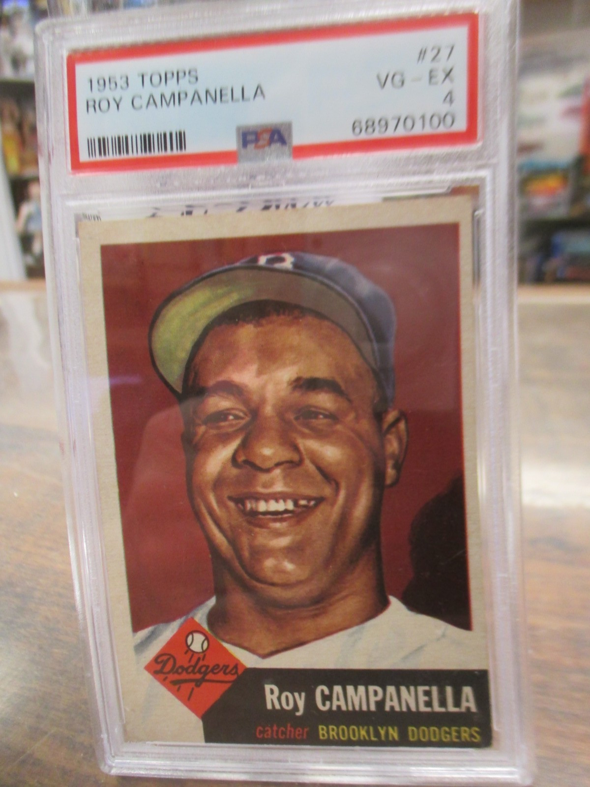 1953 TOPPS #27 ROY CAMPANELLA BROOKLYN DODGERS BASEBALL CARD PSA 4 VG/EX