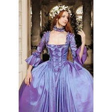 Renaissance Ball Gown Square Collar Flare Sleeves Lavender Princess Vintage Gown