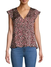 Sanctuary Over The Moon Peplum Top Women's Red Cheetah Animal Print Blouse Small