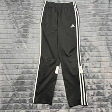 Adidas Boys Black White 3-Stripe Track Pants Size L 14/16 Soccer Warm Up Joggers
