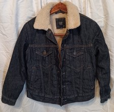 Gap Kids Sherpa Lined Collared Dark Wash Western Stitch Denim Jean Jacket Small