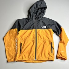 The North Face Windwall Windbreaker Jacket Boys 10-12 Yellow Gray Hooded Zip