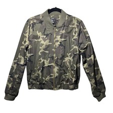 Forever 21 Womens Camouflage Full Zip Bomber Jacket Green Size L Camo