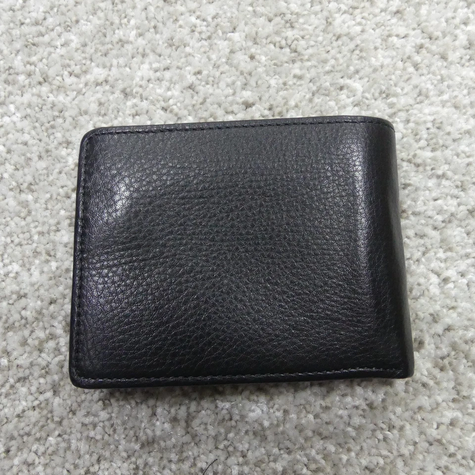 Cartera Perry Ellis para hombre negra de cuero genuino plegable Foto 3 de 4