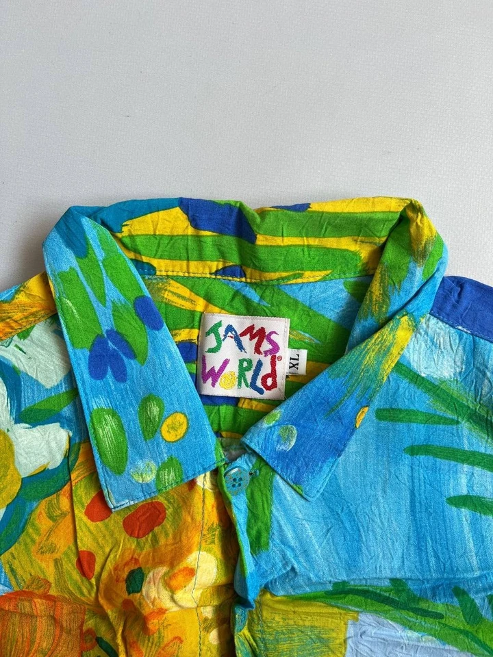 Jams World Rayon Floral Hawaii Usa Short Sleeve Button Up Shirt Size XL - Image 2 of 4