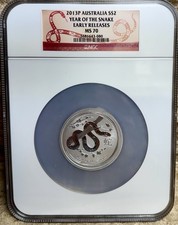 Australia 2013 P Year Of Snake MS70 $2 Early Releases 2 Oz.