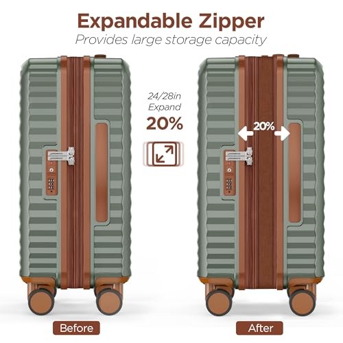  Luggage Sets 3 Piece Hardside Expandable Suitcase with 20in/24in/28in Green