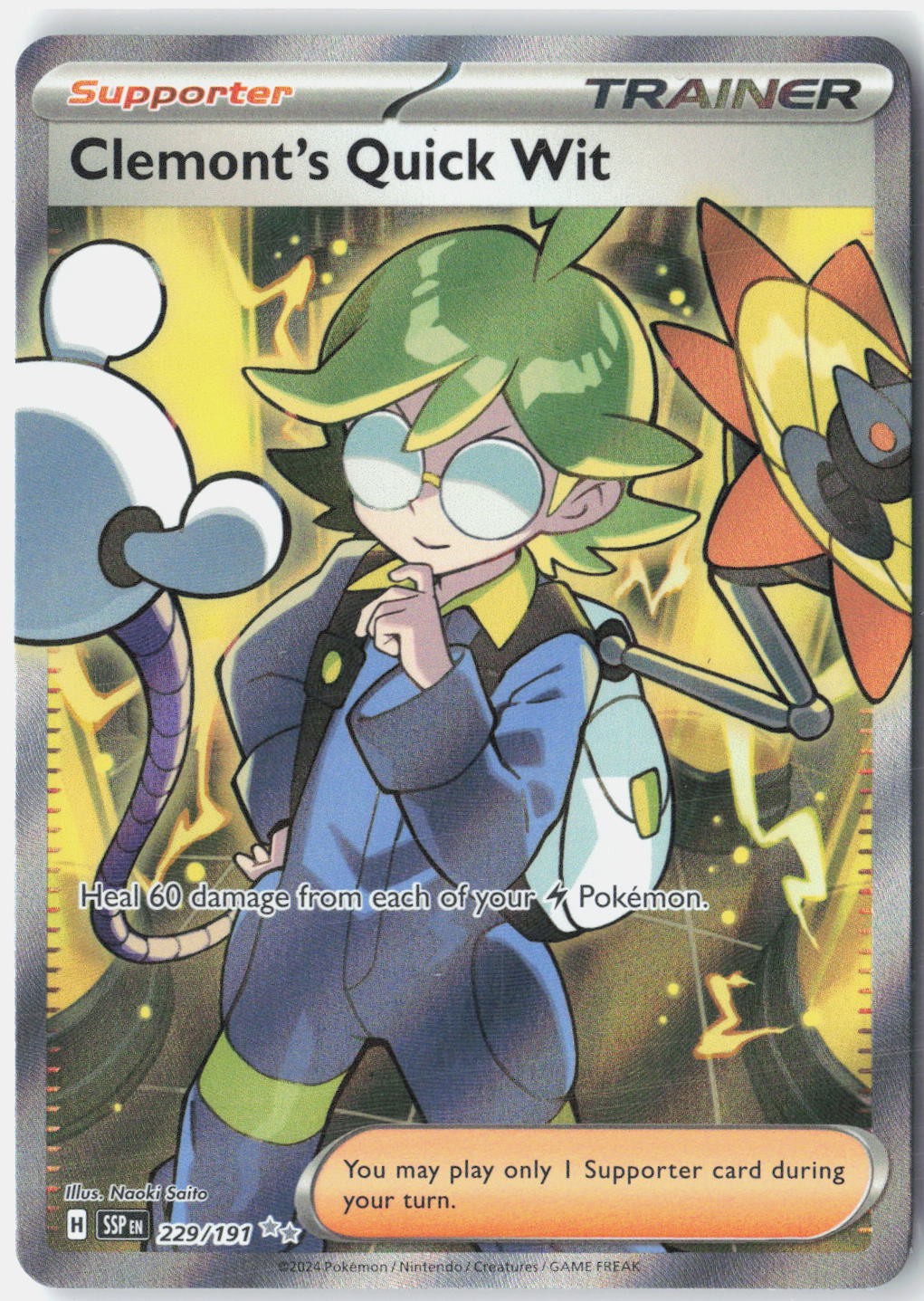 Clemont's Quick Wit SV08: Surging Sparks 229/191 Pokemon Card Holo