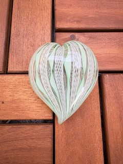 Murano Glass Heart Latticino White And Tiffany Blue Paperweight Orig. Sticker