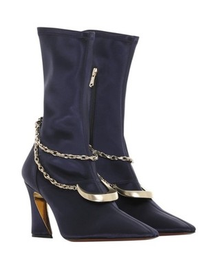 Zimmermann Crescent Stretch Boot Short | Navy, Sock, Ankle, Satin, Gold Hardware