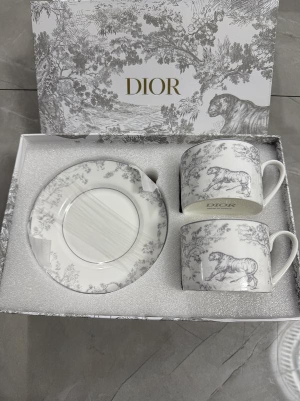 SALE‼︎ DIORサイドプレート16cm グレー 2枚セット Dior Toile de Jouy Gray Tiger Porcelain Mug Tea Cup Saucer Set of