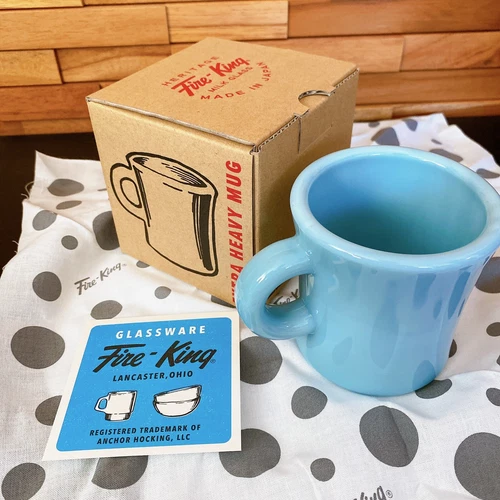 Fire-King MILK GLASS Extra Heavy Mug Turquoise Blue 220ml H8.5cm Japan Made