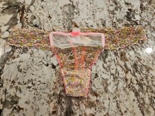True Vintage Victoria Secret Lace Bow Panel Thong Panty Medium