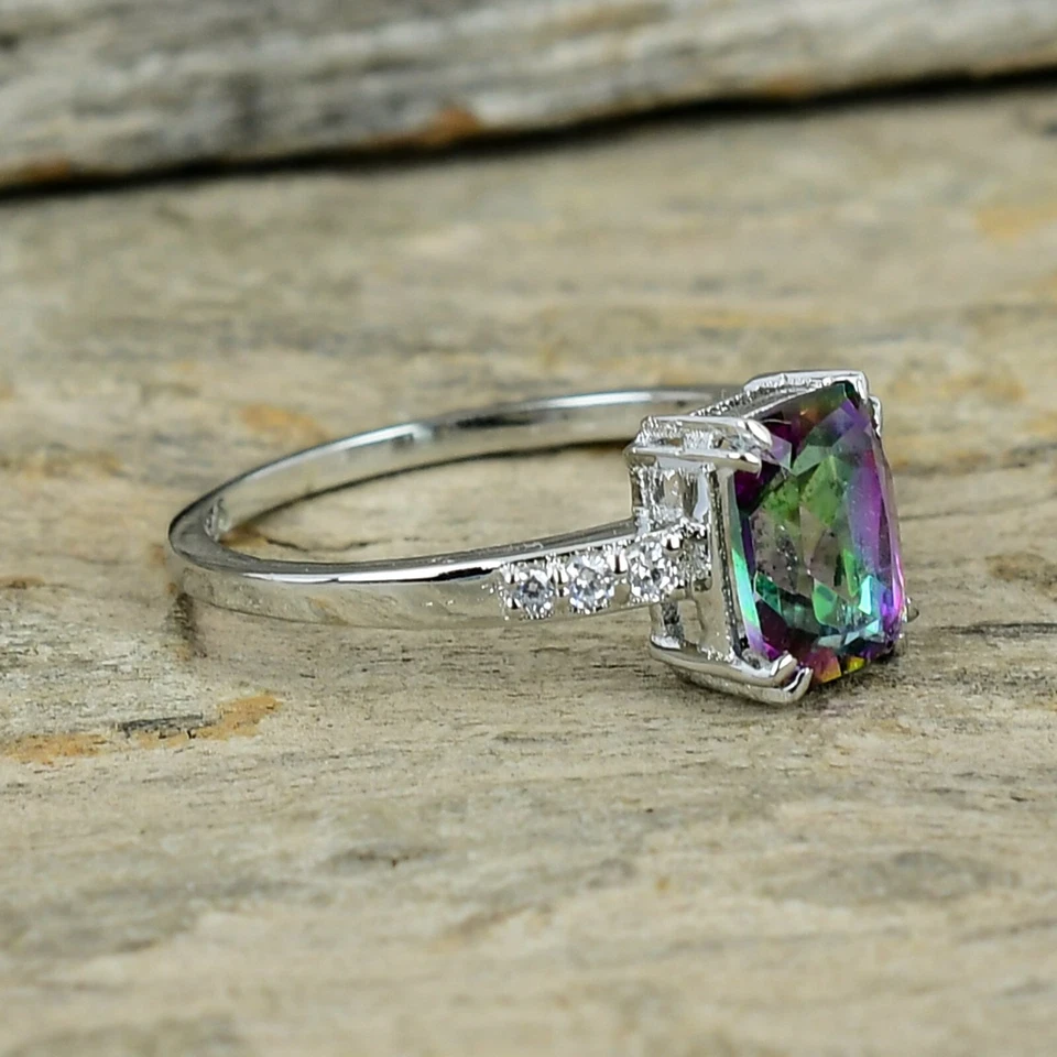 Anillo de topacio místico anillo de plata de ley 925 para mujer anillo de regalo de boda delicado Foto 3 de 4