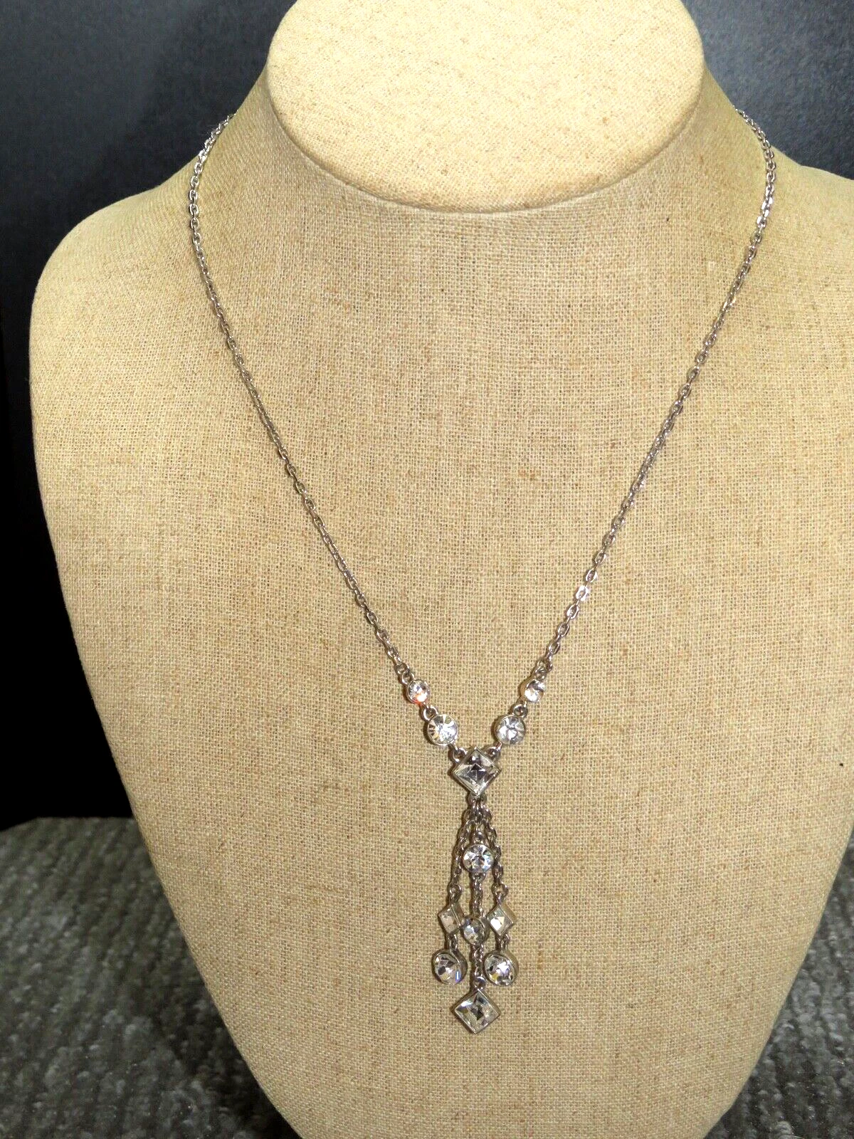 "Collana Ciondolo A Goccia Cristallo Argento ORIGINALE GIVENCHY 15"" 18"""