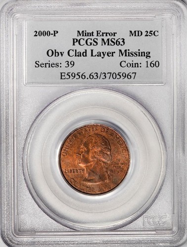 2000 PCGS MS63 Missing Clad Layer Maryland State Quarter Mint Error Copper Color - Picture 2 of 4