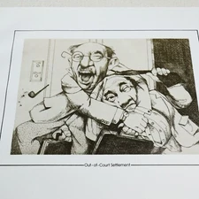 Charles Bragg Vtg Print Out of Court Settlement Attorney Judge Law Sardonic