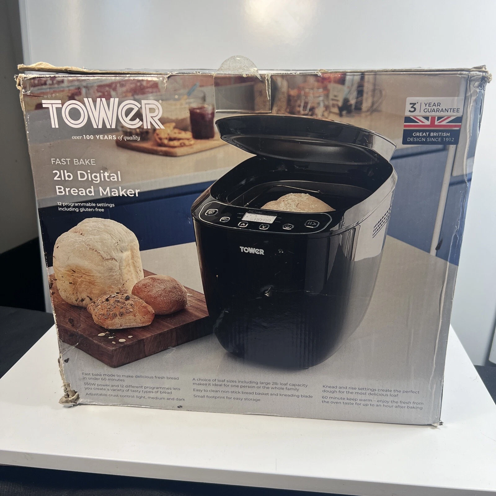 Tower Digital Bread Maker 12 Auto Programs 1Kg Non-stick Pot 550W New Unopened