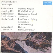 2LP BEETHOVEN Symphonies 9 & 2 KONWITSCHNY WENGLOR ADAM Eterna 825417 Black Lbl