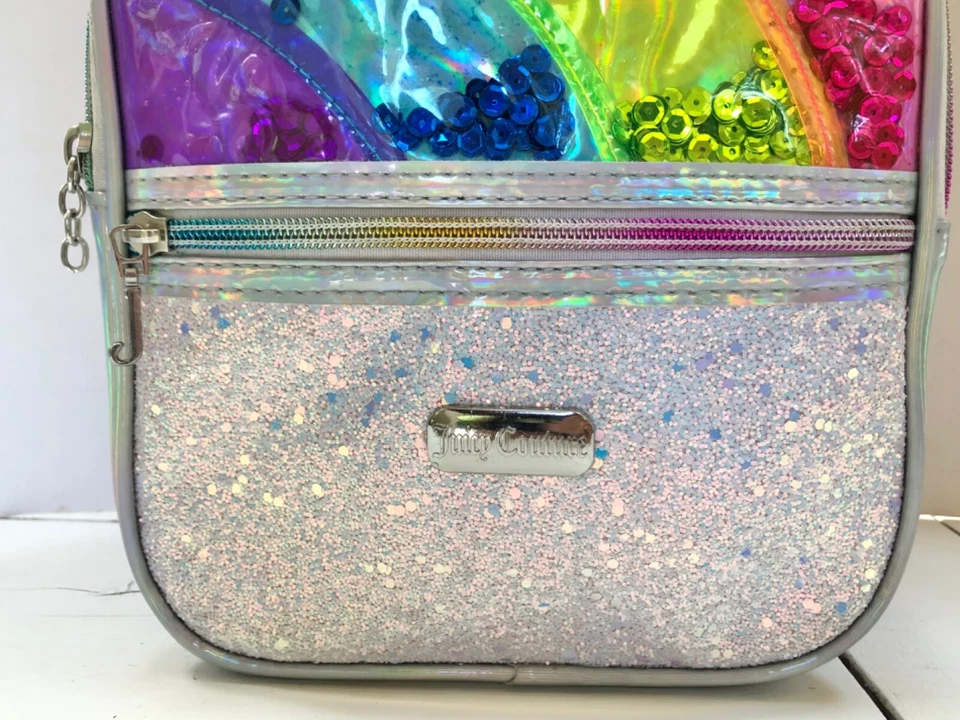 Mochila Pequeña Juicy Couture Arco Iris Brillo Plata Vinilo Niños Niñas Marca Foto 3 de 4
