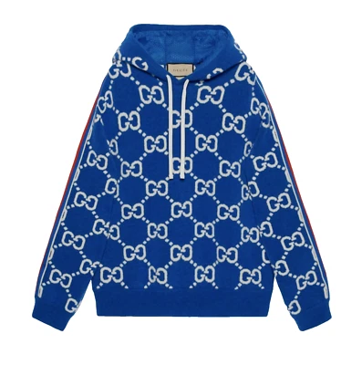 GUCCI Blue GG Wool Hooded Sweatshirt - Bild 1 von 4