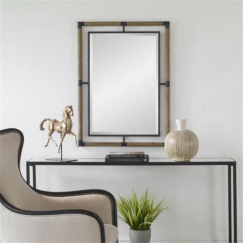 Uttermost Melville Coastal Iron Rope MDF Wood and Glass Mirror in Rust Black - Picture 3 of 7