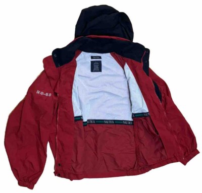 VTG 90s Nautica Men's Sailing Jacket Sz L Red Navy Stripe NS
