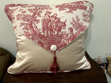 French Country Life Toile Red Beige Euro Envelope Pillow 26" Tassel Custom Made