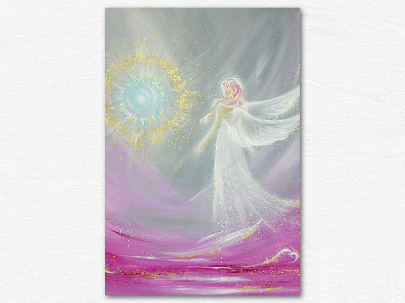 Engel Energiebild "Engelmagie" Schutzengel Bild in Grau Lila. Yoga Wand Decor