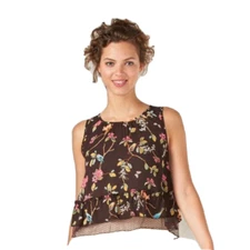 LC Lauren Conrad Womens Brown Floral Sleeveless Chiffon Disney Crop Top Sz S New