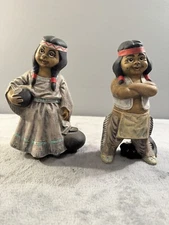 VTG 70’s Byron Molds Native American Boy W/ Dog & Girl W/ Pot Ceramic Figurines