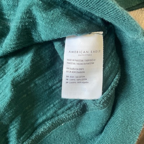American Eagle Men's Green Gray Stripe Rugby Hoodie Shirt Henely Pullover Medium - Picture 4 of 6