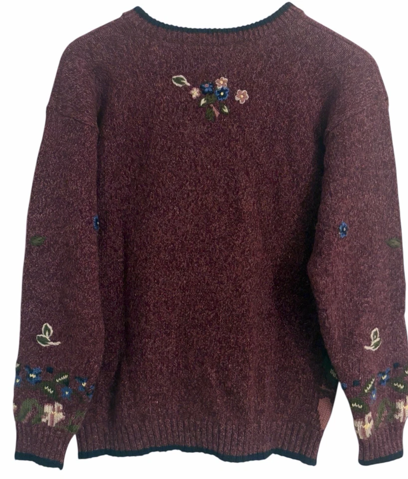 VTG Northern Reflections Floral Plum Color Wool Blend Button Cardigan Sweater-M- - Image 2 of 4