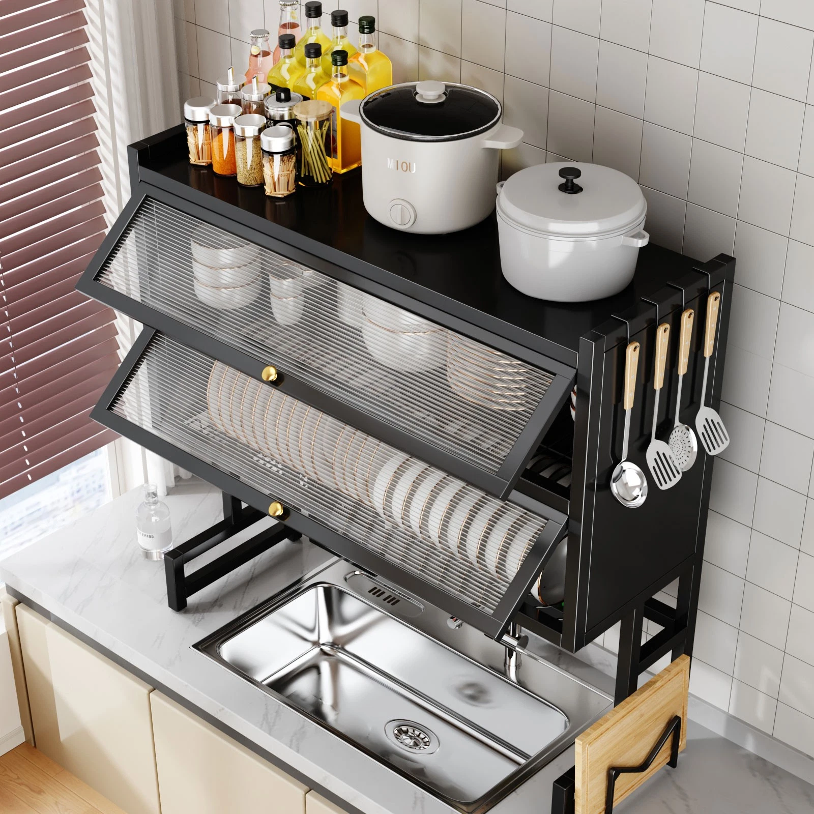 Dish Drying Rack Utensil Storage Cabinet Kitchen Over The Sink 33.46in 2 Tier
Opens in a new window