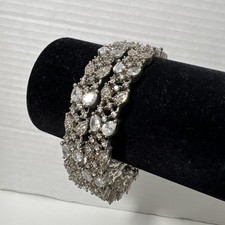 Silver Tone Kangan Pair Clear Crystal Teardrop Slip On Pakistani Bridal Jewelry