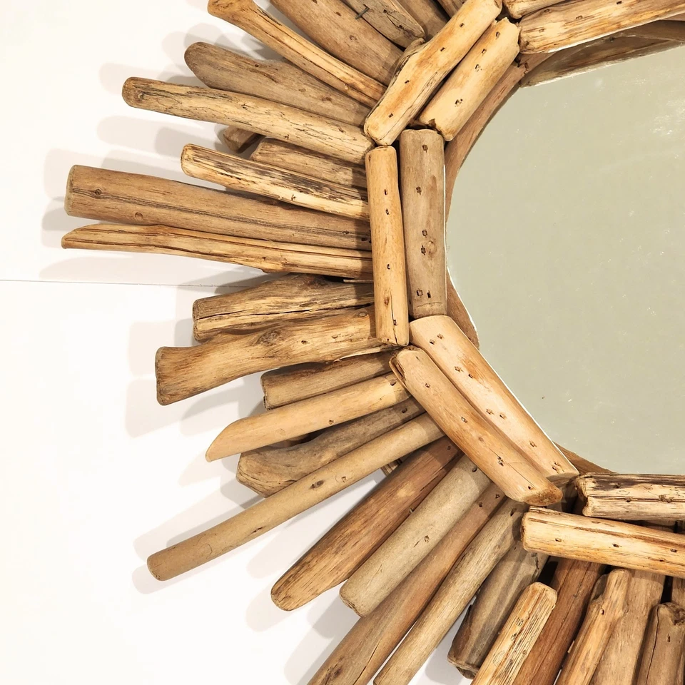 Driftwood Sunburst Wall Mirror 20" Round Rustic Decorative Beach House Décor - Image 2 of 4