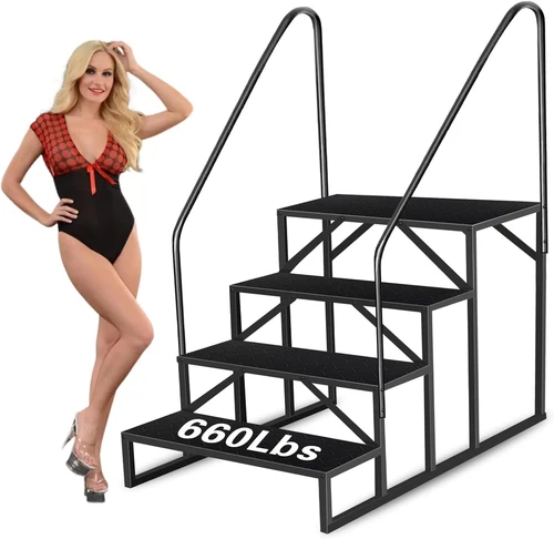 Heavy Duty Ground Pool Ladder with Handrails 660lbs Capacity 4 Steps RV