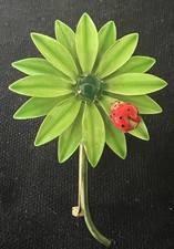 Lotto gioielli vintage smalto fiore dama insetto originale di Robert verde spilla 3"