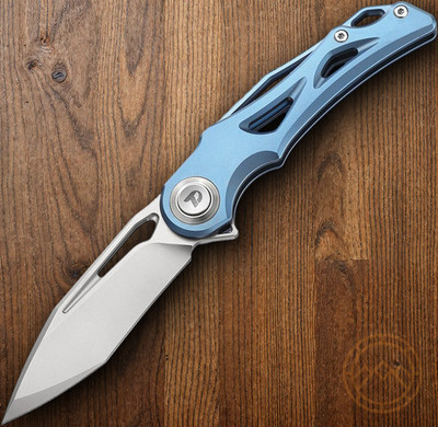Dreamtech Folding Knife 3.63'' Satin Bohler M390 Steel Blade Blue Titanium Handle
