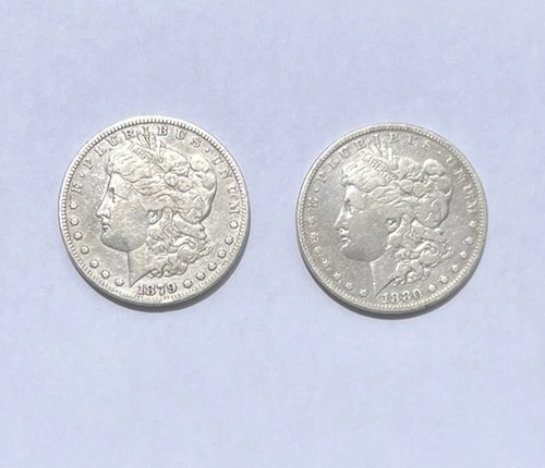 Lot of 2 Nice Morgan Silver Dollars, EF, 90% Silver Content each
