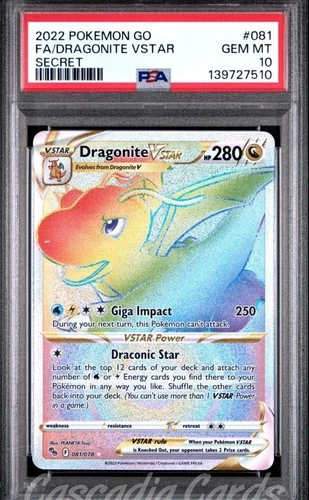 PSA 10 Dragonite VStar Full Art Rainbow 081/078 Pokemon Go