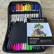Shuttle Art Permanent Markers Set Fine 48 Colors Includes Drawing Pad 50 Pages