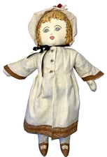 Vintage Cloth Rag Doll Handmade Victorian Style Dress Coat Hat Soft Stuffed