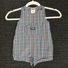 Vintage OshKosh Bgosh Boys Romper Shorty Baby 12M Plaid One Piece 90s