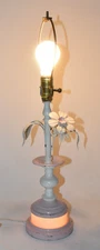 Vintage Tole Metal Flower Pink White Table Lamp with NIGHTLIGHT Base 23" AS-IS