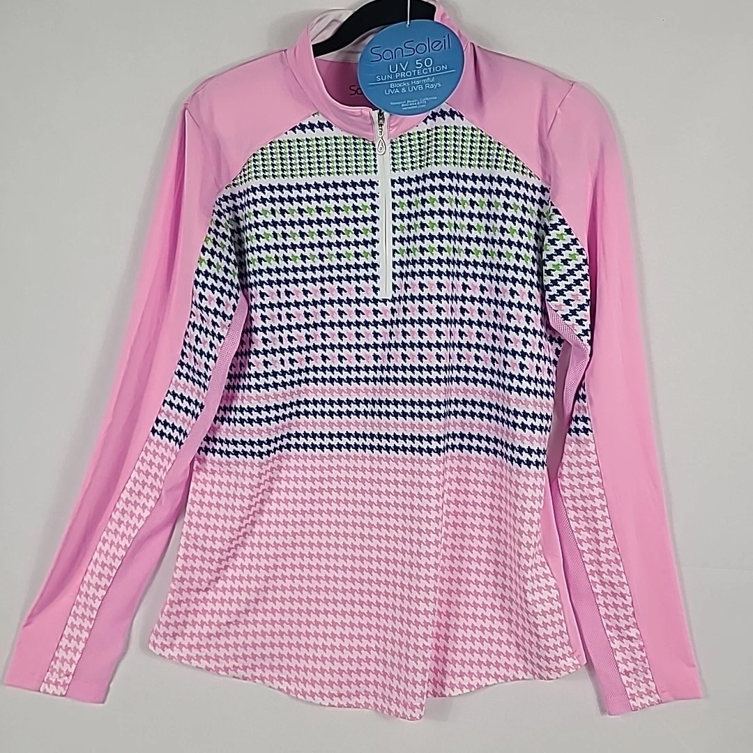 NEW San Soleil Rash Guard Sun Top UPF 50 Sporty Tennis Pickle Ball PINK Sz M