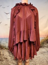 Nwt Commense Red Semi-Sheer Chiffon Ruffle Dress with Cape Overlay ,  Medium 
