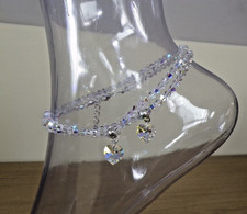 *SWAROVSKI ELEMENTS BEAD CRYSTAL CLEAR AB/HEART CHARM OR PLAIN ANKLETS 🤍*